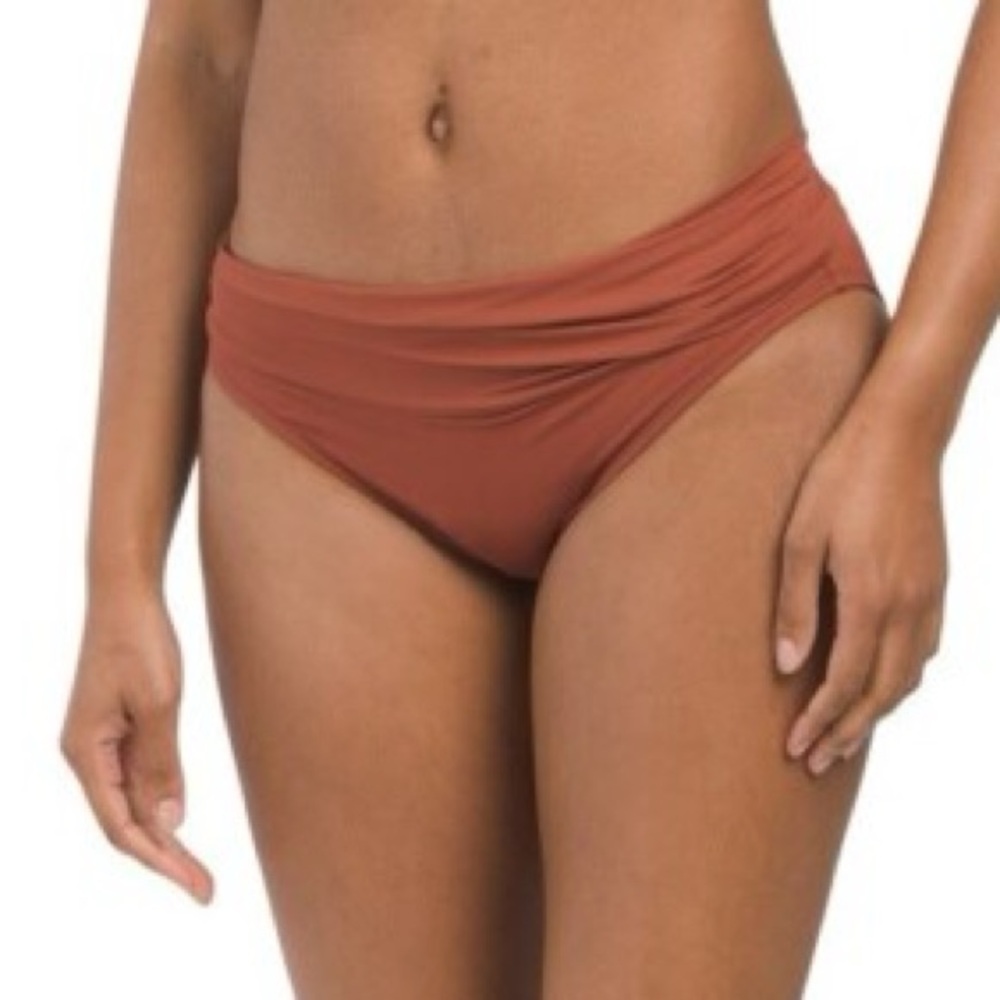 LA BLANCA Island Goddess Mid Waist hipster Sash Band swim bottom cinnamon NWT